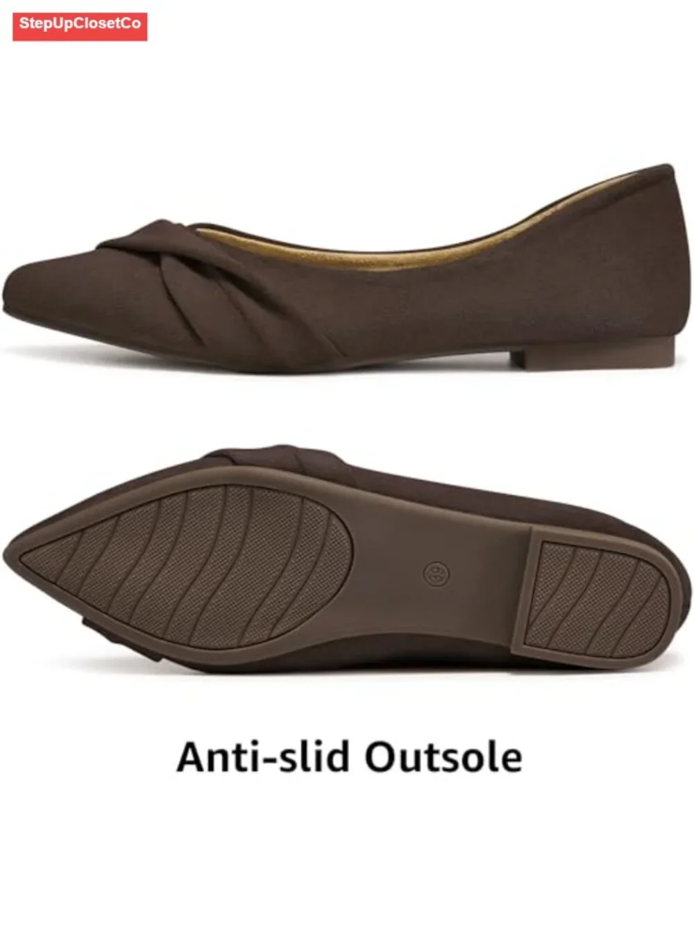 Faux Suede Pointed Toe Ballet Flats - Slip On Comfort Shoes for Office Work